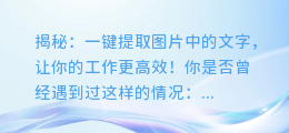 揭秘：如何一键提取图片中的文字，让你的工作更高效！