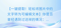 一键提取！轻松将图片中的文字转为可编辑文本