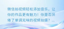 微信拍视频轻松添加音乐，让你的作品更有魅力！