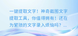 一键提取文字！神奇截图文字提取工具，你值得拥有！