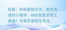 轻松提取文字，图文并茂的小程序，你的创意灵感工具箱！