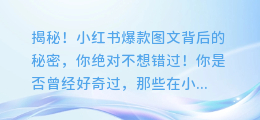 揭秘！小红书爆款图文背后的秘密，你绝对不想错过！